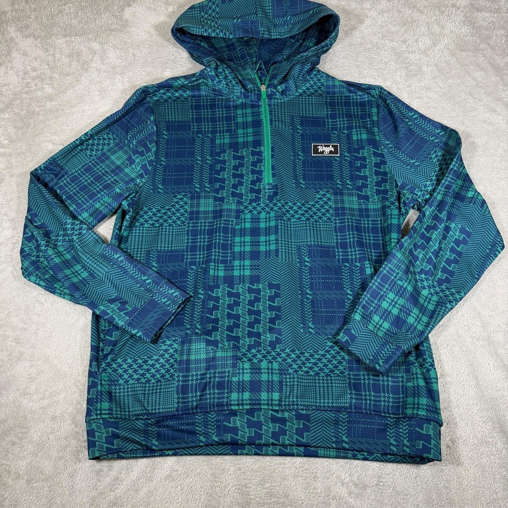 Waggle Hoodie Mens Large Blue Green‎ Quarter Zip Golf Pullover Stretch Shirt